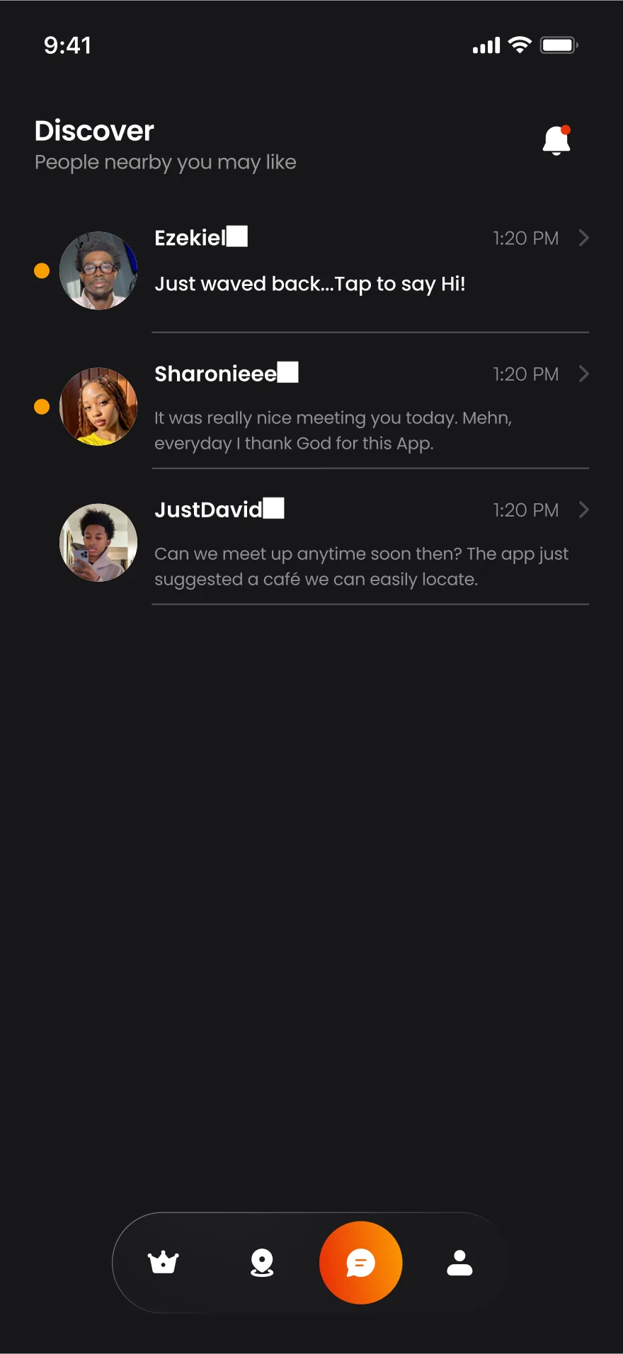 Chat list: people who waved back, ready to talk
