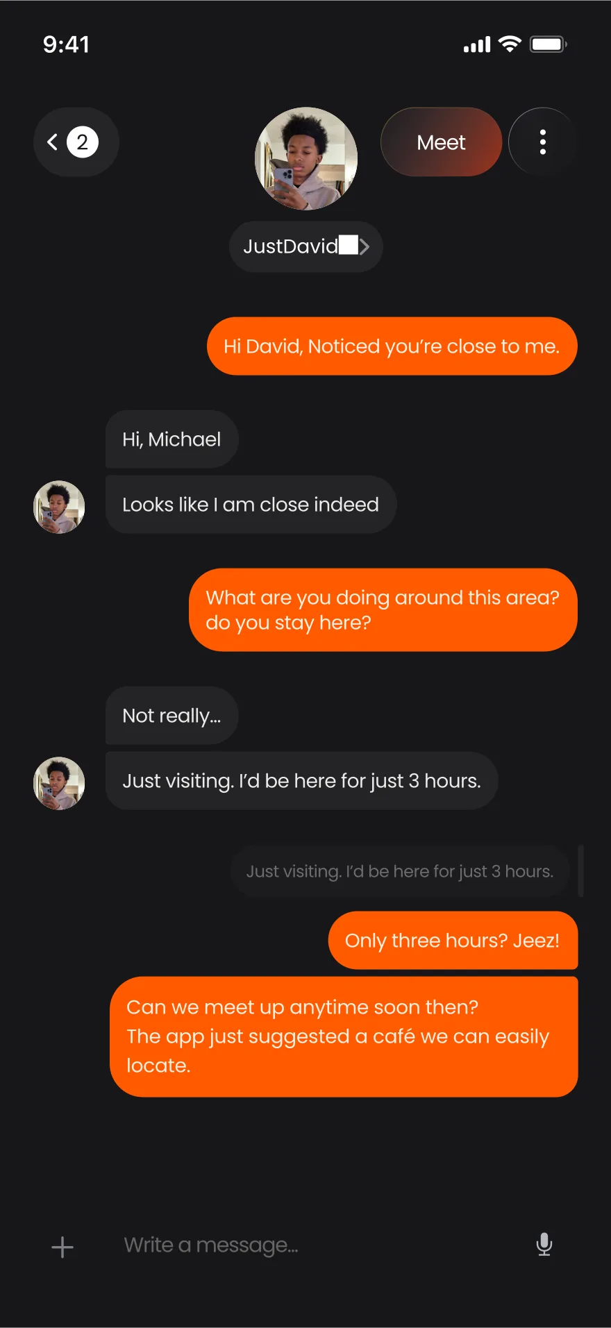 An open conversation with messages and voice notes